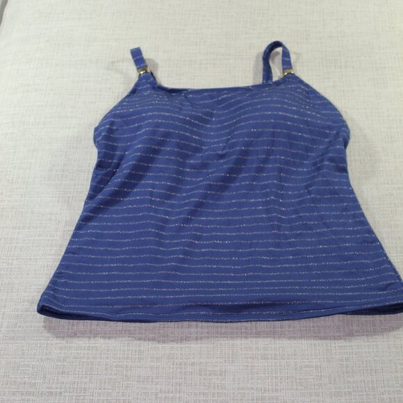Amoena Blue with Metalic Silver Stripes Half Bodice Swimsuit - Picture 1 of 5